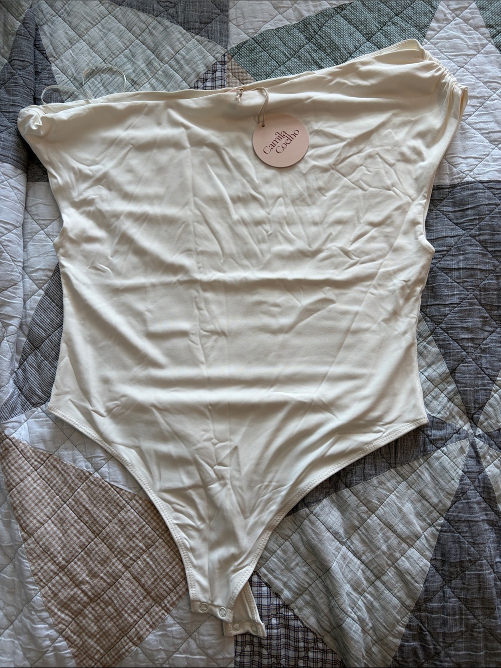Camila Coelho Ivory One-Shoulder Bodysuit